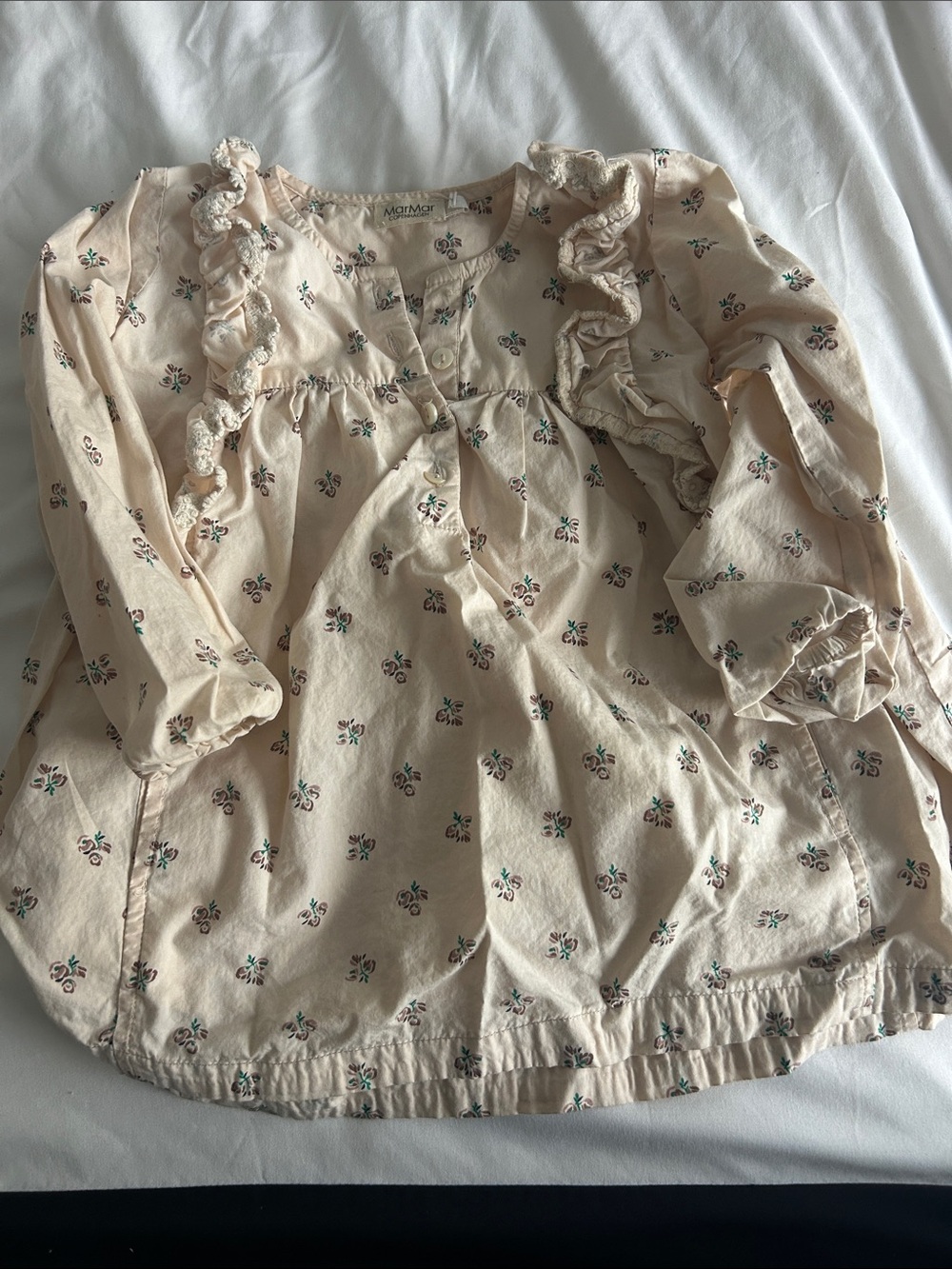 Marmar Girls' Cream Floral Ruffle Long-Sleeve dress 3t